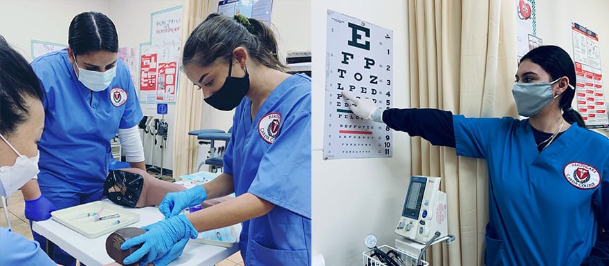 Medical Assistant students practicing in a classroom.