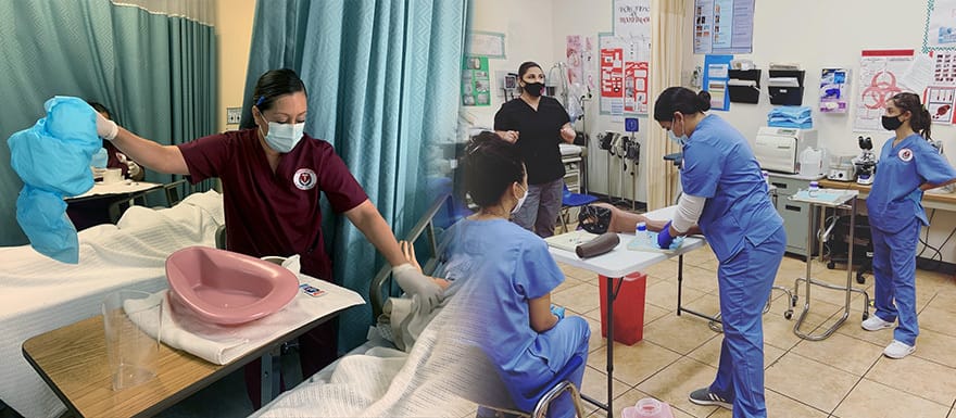 Healthcare Career College students working in a lab.