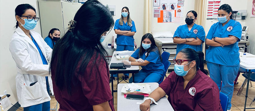Healthcare students in a classroom.
